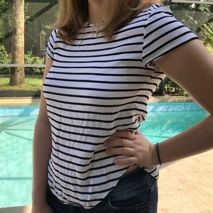 White & Black Striped Top